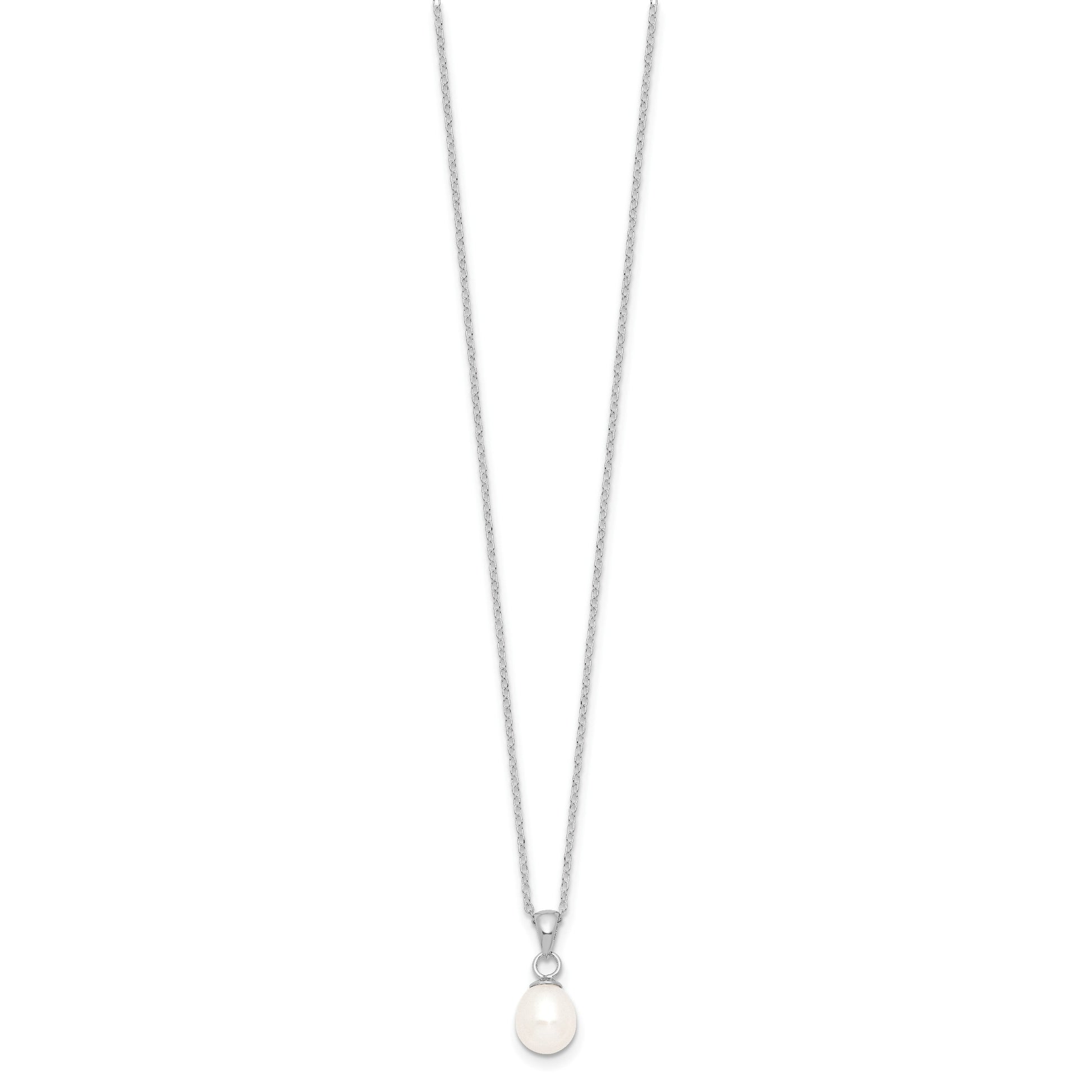 Sterling Silver Rhodium-plated 6-7mm White Teardrop Freshwater Cultured Pearl 17 inch Necklace and Button Post Earrings Set
