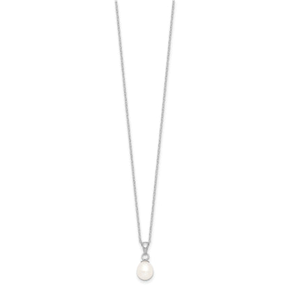 Sterling Silver Rhodium-plated 6-7mm White Teardrop Freshwater Cultured Pearl 17 inch Necklace and Button Post Earrings Set