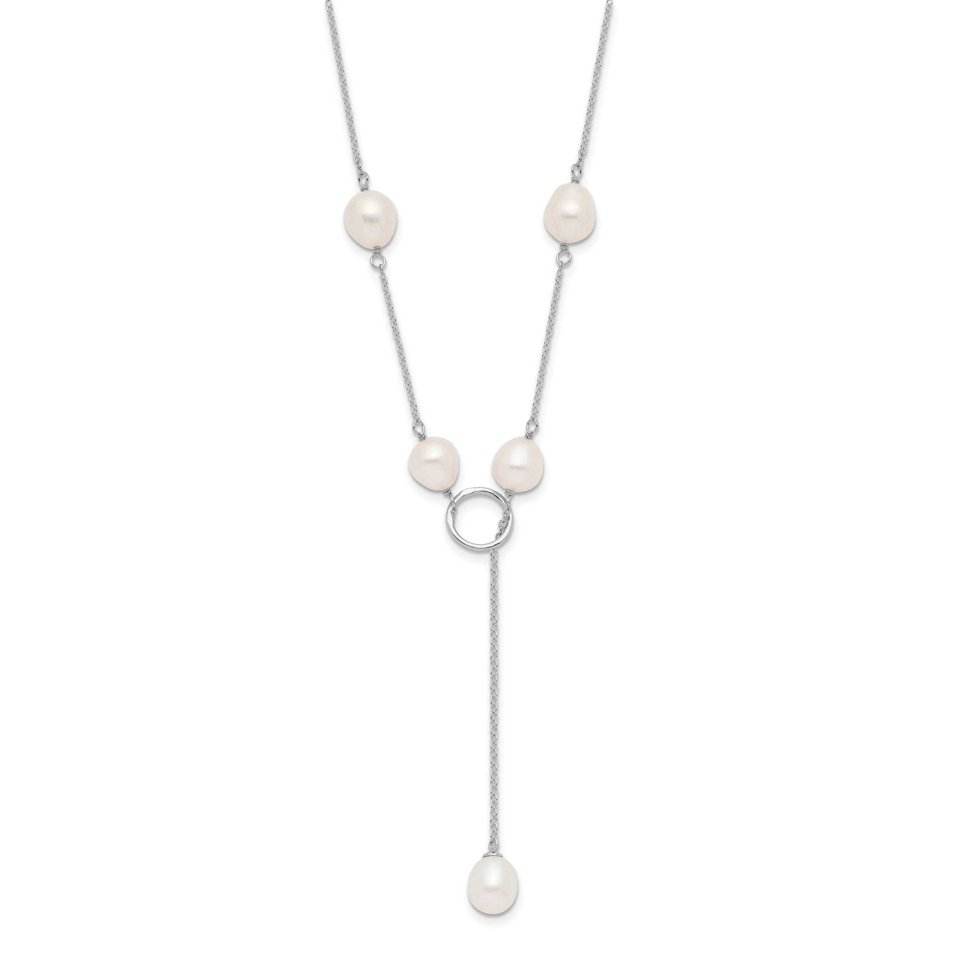 Sterling Silver Rhodium-plated 7-8mm White Teardrop Freshwater Cultured Pearl 13-Station Adjustable Drop Toggle 19 inch Necklace