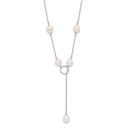 Sterling Silver Rhodium-plated 7-8mm White Teardrop Freshwater Cultured Pearl 13-Station Adjustable Drop Toggle 19 inch Necklace