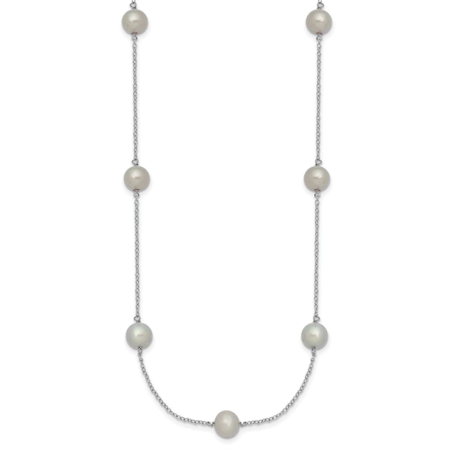 Sterling Silver Rhodium-plated 7-8mm Grey Semi-Round Freshwater Cultured Pearl 9-Station 18 inch Necklace