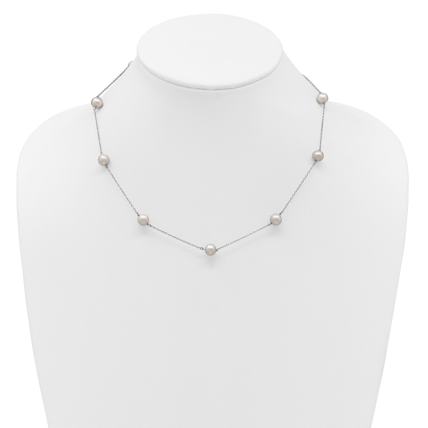 Sterling Silver Rhodium-plated 7-8mm Grey Semi-Round Freshwater Cultured Pearl 9-Station 18 inch Necklace