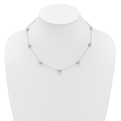Sterling Silver Rhodium-plated 7-8mm Grey Semi-Round Freshwater Cultured Pearl 9-Station 18 inch Necklace