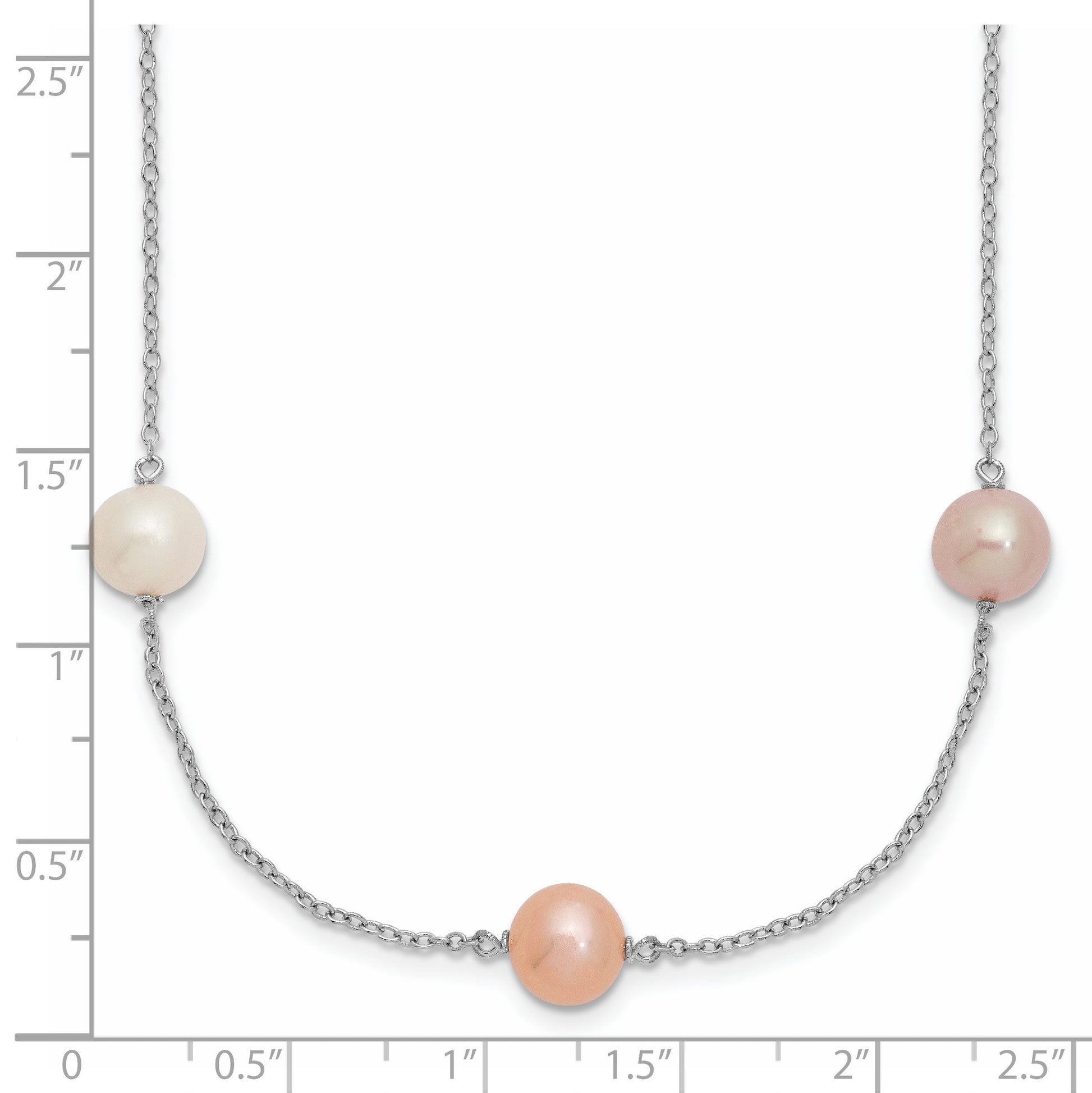 Sterling Silver Rhodium-plated 7-8mm White, Pink and Purple Near-Round Freshwater Cultured Pearl 9-Station 18 inch Necklace