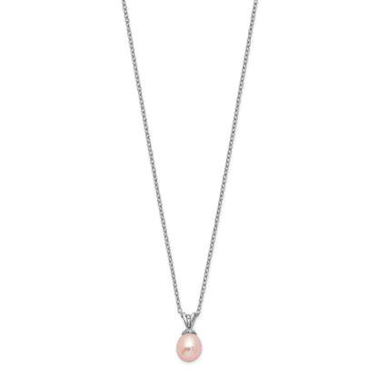 Sterling Silver Madi K Rhodium-plated 6-7mm Pink Rice Freshwater Cultured Pearl 14 inch Necklace