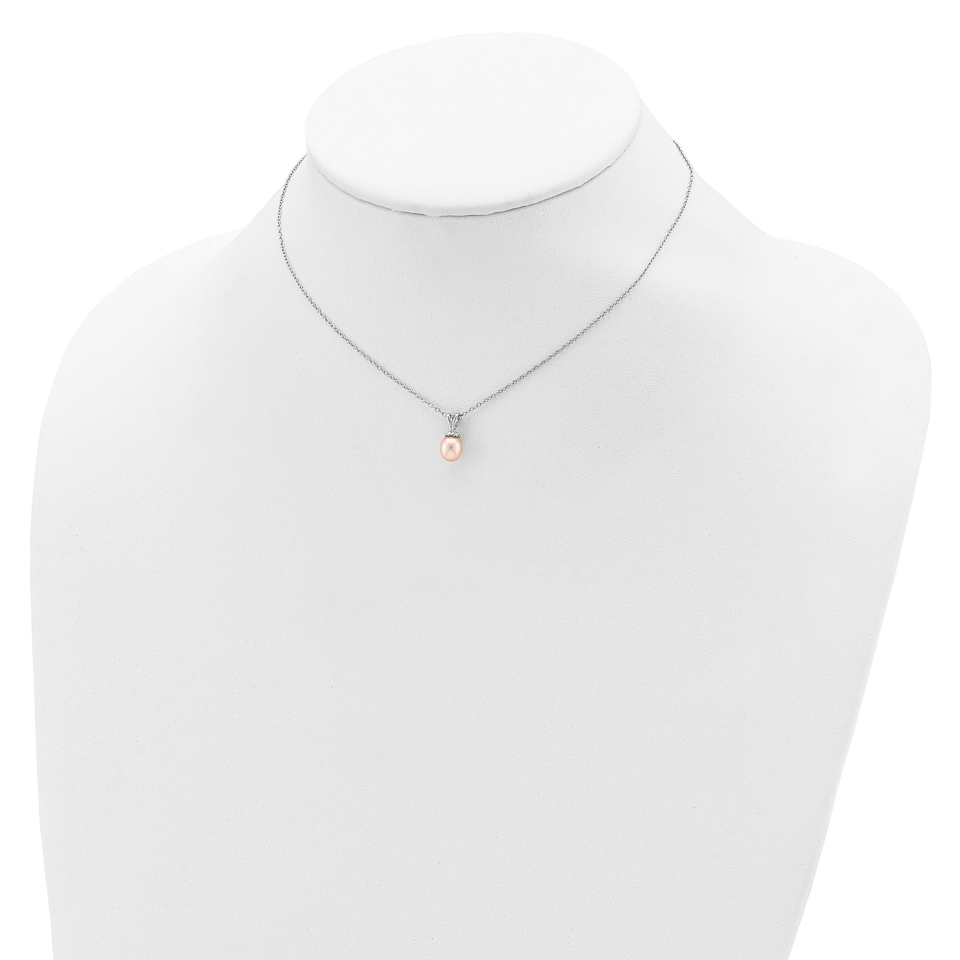 Sterling Silver Madi K Rhodium-plated 6-7mm Pink Rice Freshwater Cultured Pearl 14 inch Necklace