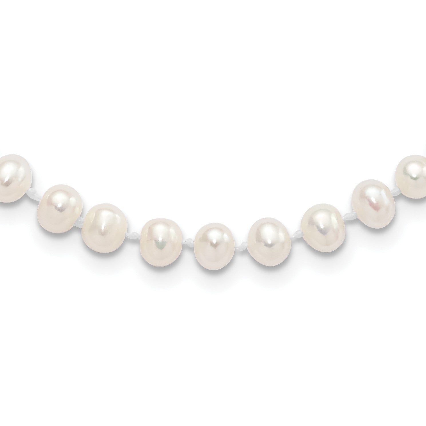Sterling Silver Madi K Rhodium-plated 5-6mm White Semi-Round Freshwater Cultured Pearl 14 inch with 2 inch Extension Children's Necklace