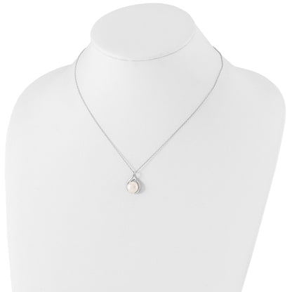 Sterling Silver Rhodium-plated 9-10mm White Button Freshwater Cultured Pearl 17 inch Necklace