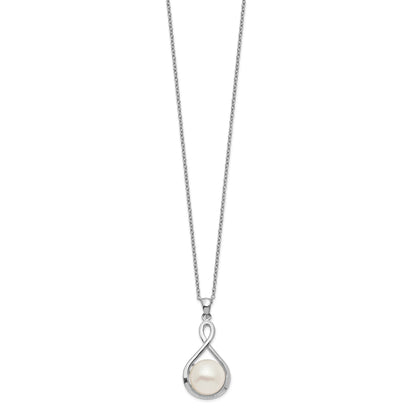 Sterling Silver Rhodium-plated 10-11mm White Button Freshwater Cultured Pearl 17 inch Necklace