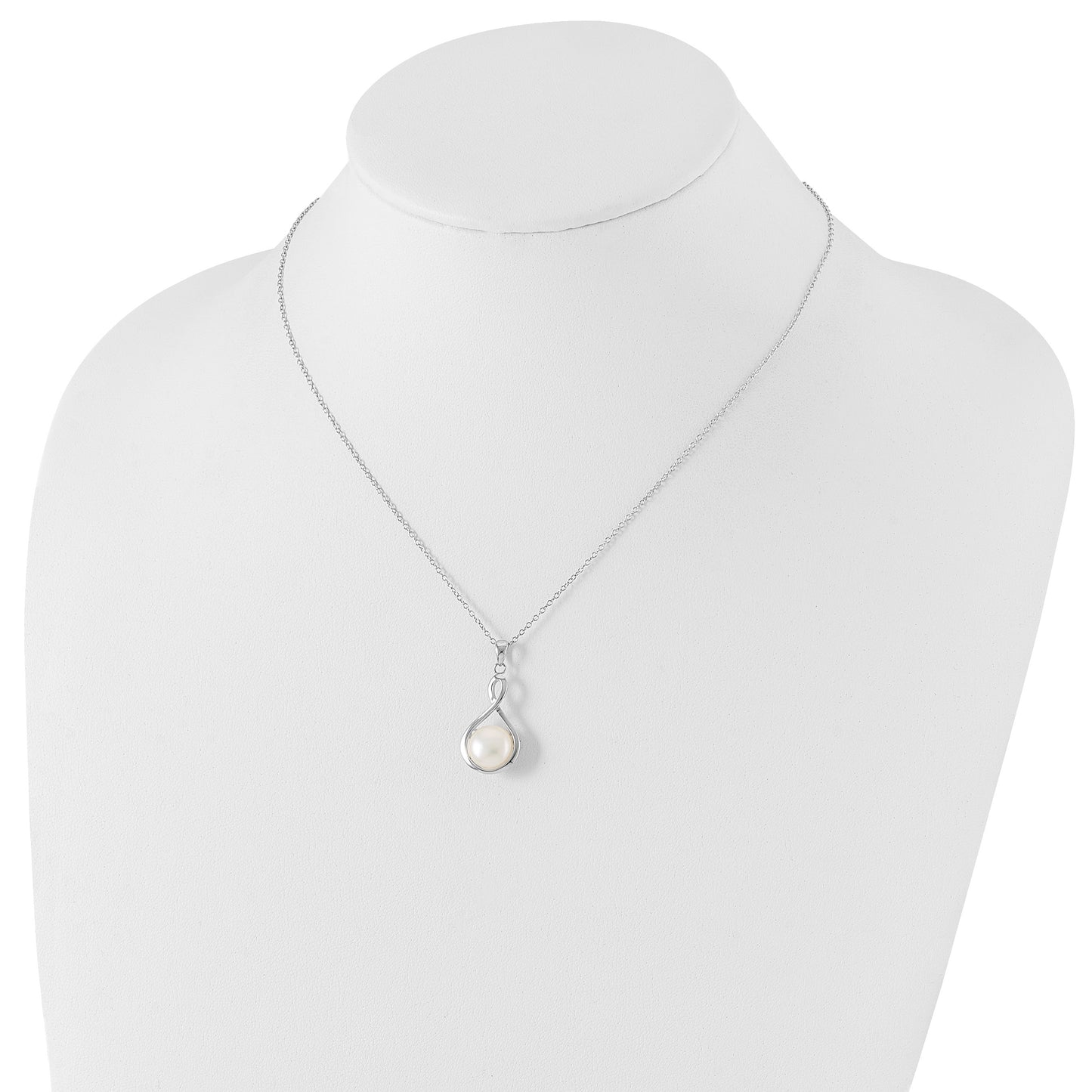 Sterling Silver Rhodium-plated 10-11mm White Button Freshwater Cultured Pearl 17 inch Necklace