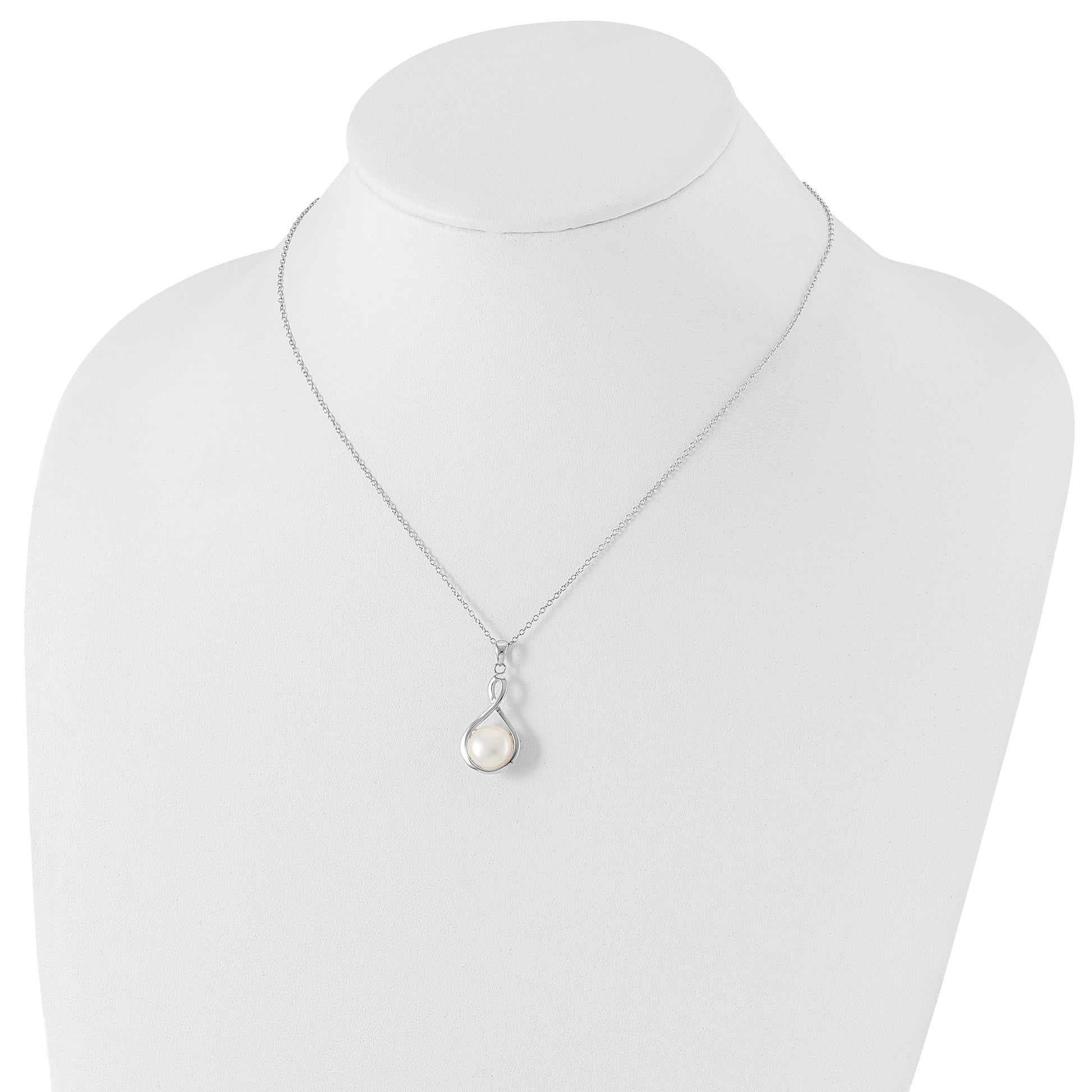 Sterling Silver Rhodium-plated 10-11mm White Button Freshwater Cultured Pearl 17 inch Necklace