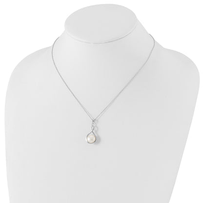Sterling Silver Rhodium-plated 10-11mm White Button Freshwater Cultured Pearl 17 inch Necklace