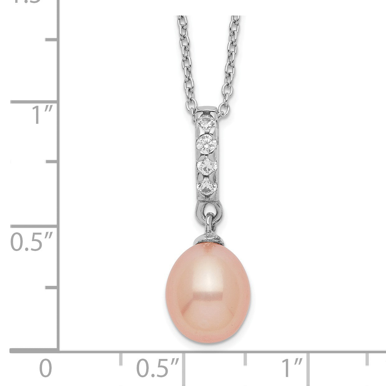 Sterling Silver Rhodium-plated 8-9mm Pink Teardrop Freshwater Cultured Pearl and CZ 17 inch Necklace