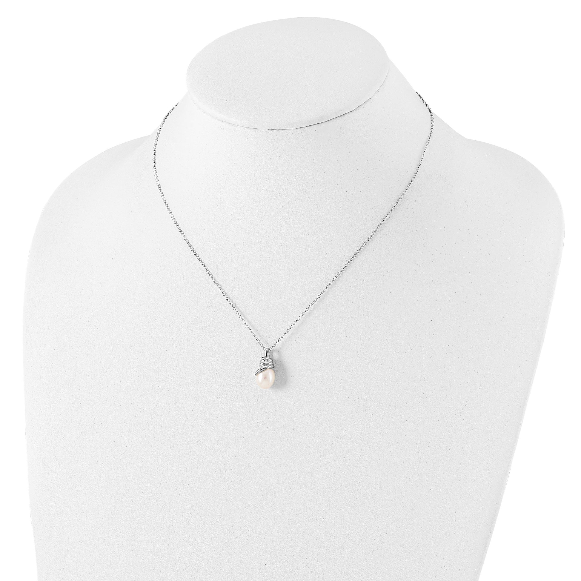 Sterling Silver Rhodium-plated 8-9mm White Teardrop Freshwater Cultured Pearl 17 inch Necklace
