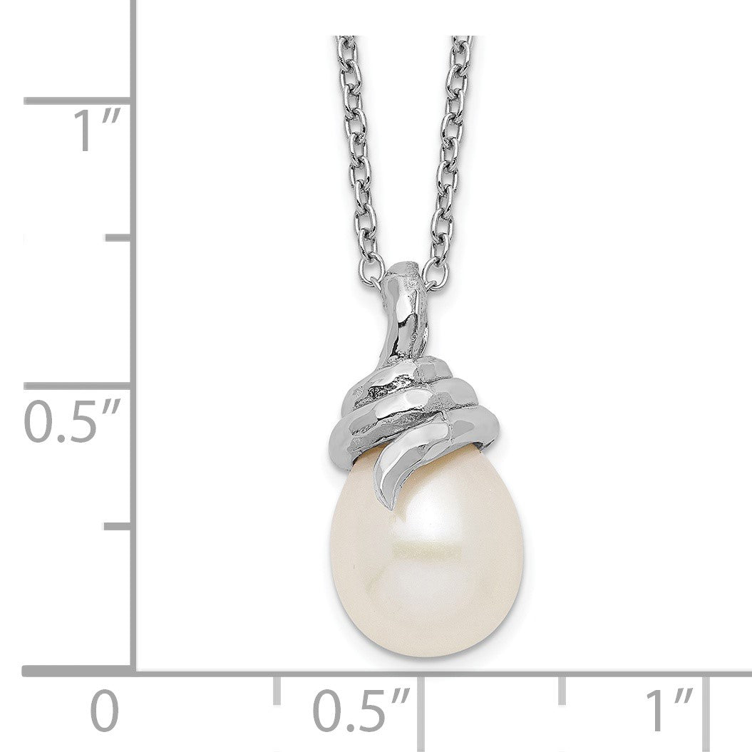 Sterling Silver Rhodium-plated 8-9mm White Teardrop Freshwater Cultured Pearl 17 inch Necklace
