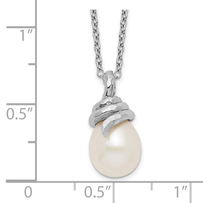 Sterling Silver Rhodium-plated 8-9mm White Teardrop Freshwater Cultured Pearl 17 inch Necklace
