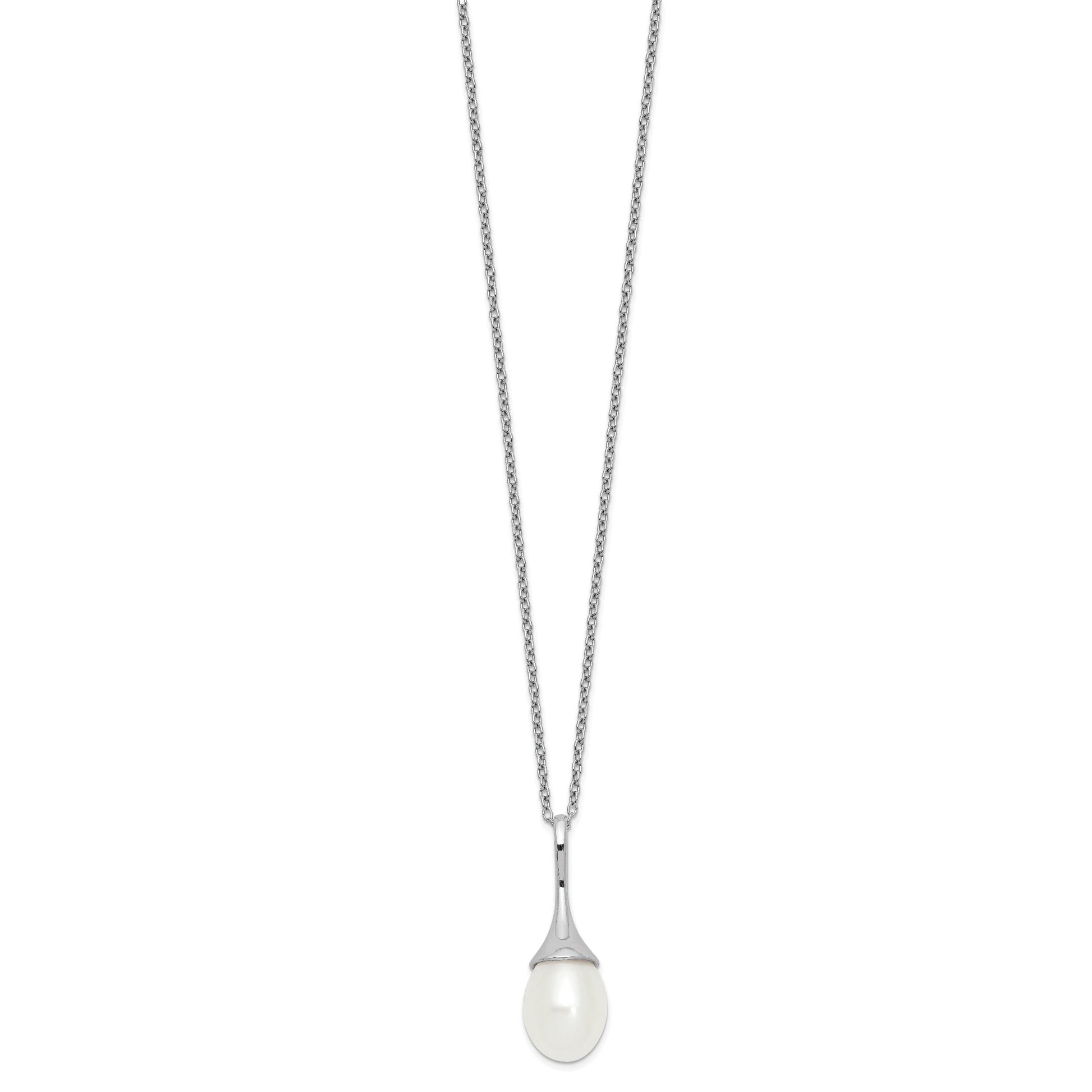Sterling Silver Rhodium-plated 8-9mm White Teardrop Freshwater Cultured Pearl 17 inch Necklace