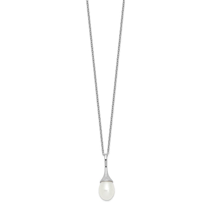 Sterling Silver Rhodium-plated 8-9mm White Teardrop Freshwater Cultured Pearl 17 inch Necklace