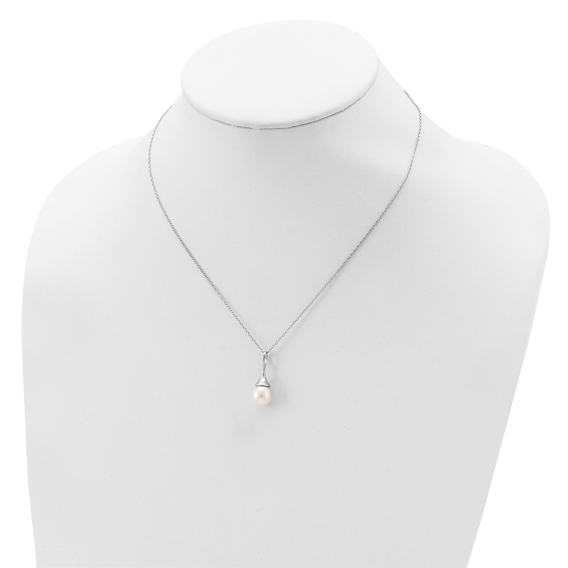 Sterling Silver Rhodium-plated 8-9mm White Teardrop Freshwater Cultured Pearl 17 inch Necklace