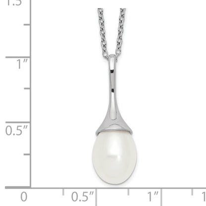 Sterling Silver Rhodium-plated 8-9mm White Teardrop Freshwater Cultured Pearl 17 inch Necklace