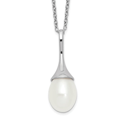 Sterling Silver Rhodium-plated 8-9mm White Teardrop Freshwater Cultured Pearl 17 inch Necklace
