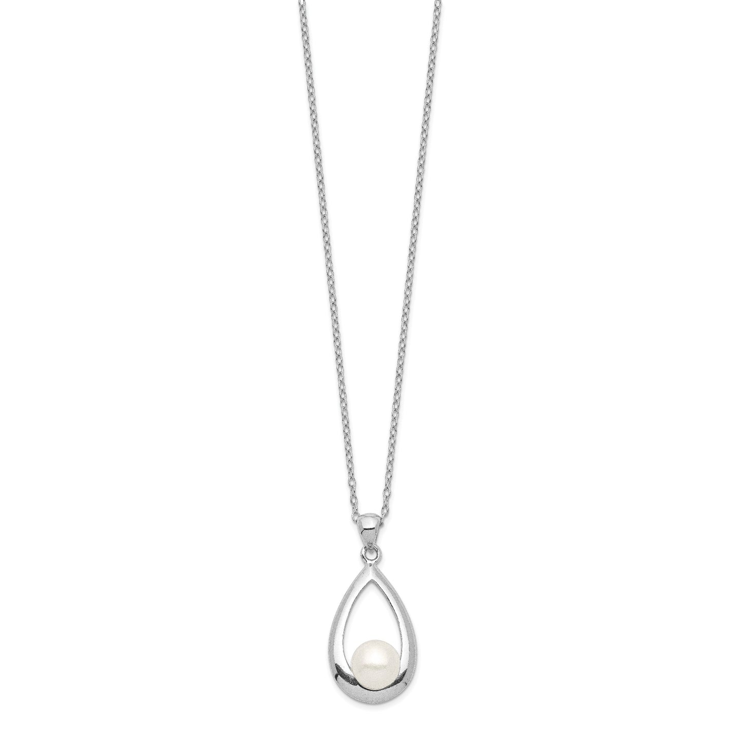 Sterling Silver Rhodium-plated 6-7mm White Button Freshwater Cultured Pearl 17 inch Necklace