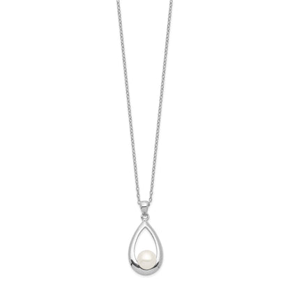 Sterling Silver Rhodium-plated 6-7mm White Button Freshwater Cultured Pearl 17 inch Necklace