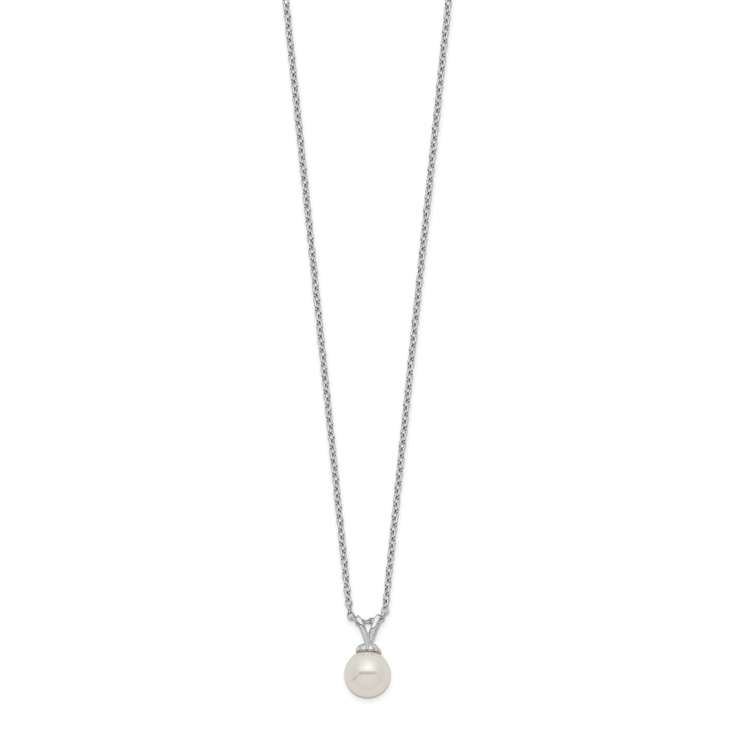 Sterling Silver Rhodium-plated 7-7.5mm White Round Freshwater Cultured Pearl 17 inch Necklace