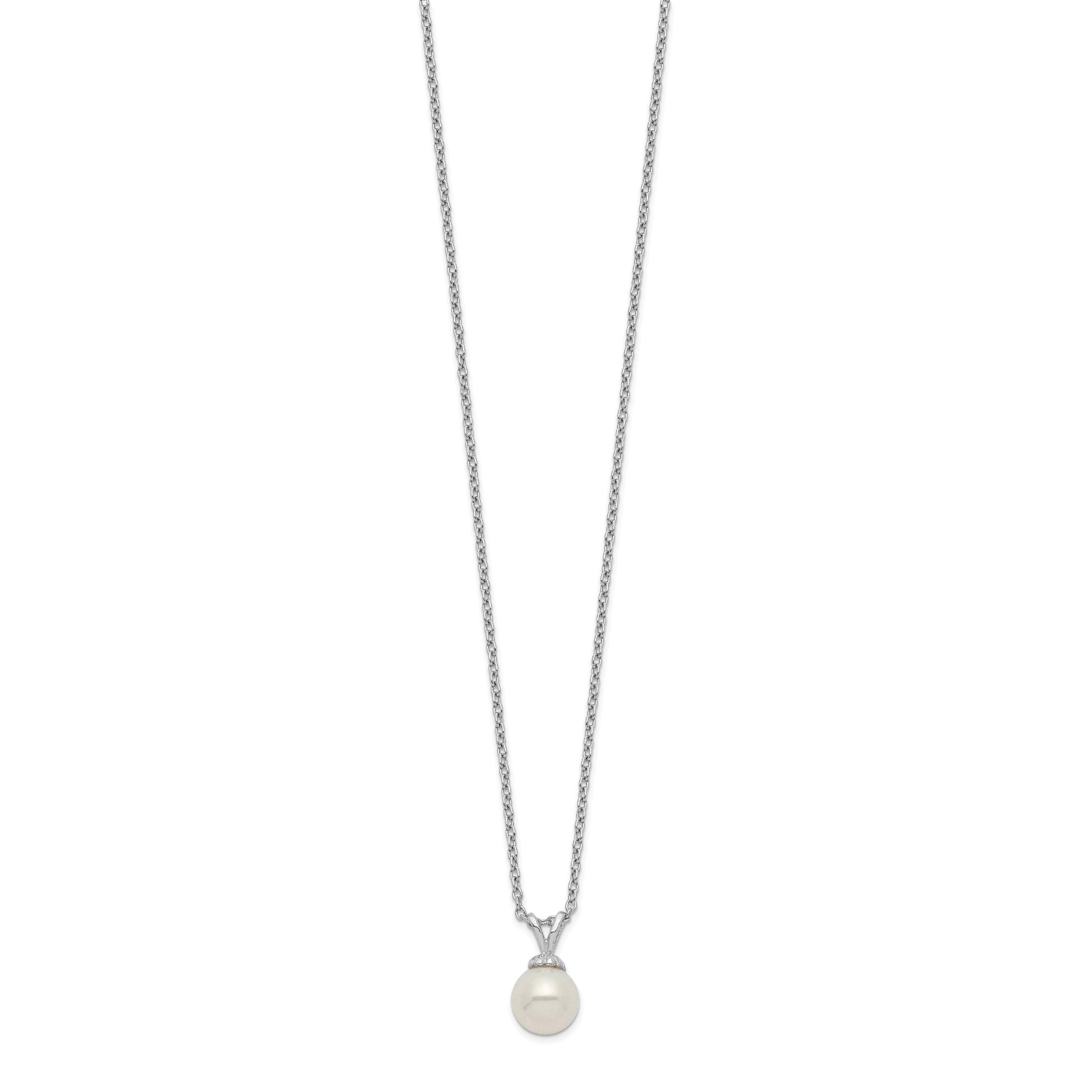 Sterling Silver Rhodium-plated 7-7.5mm White Round Freshwater Cultured Pearl 17 inch Necklace