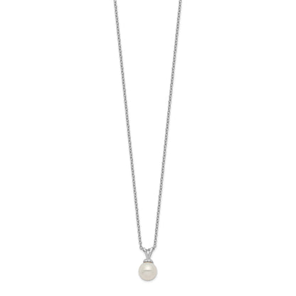 Sterling Silver Rhodium-plated 7-7.5mm White Round Freshwater Cultured Pearl 17 inch Necklace