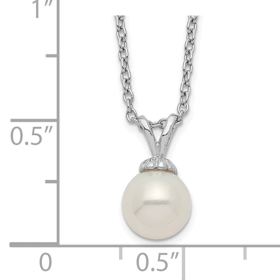 Sterling Silver Rhodium-plated 7-7.5mm White Round Freshwater Cultured Pearl 17 inch Necklace