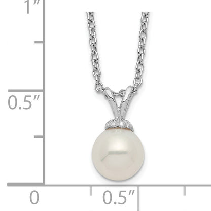 Sterling Silver Rhodium-plated 7-7.5mm White Round Freshwater Cultured Pearl 17 inch Necklace