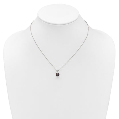 Sterling Silver Rhodium-plated 7-7.5mm Round Black Freshwater Cultured Pearl 17 inch Necklace