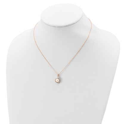 Sterling Silver Rose-tone 18k Flash Gold-plated 7-8mm Button Freshwater Cultured Pearl Heart 17 inch Necklace