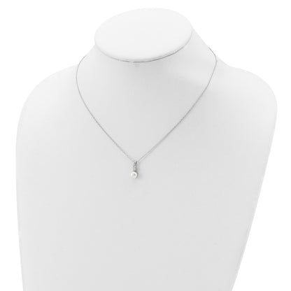 Sterling Silver Rhodium-plated 6-7mm White Button Freshwater Cultured Pearl and CZ 17 inch Necklace