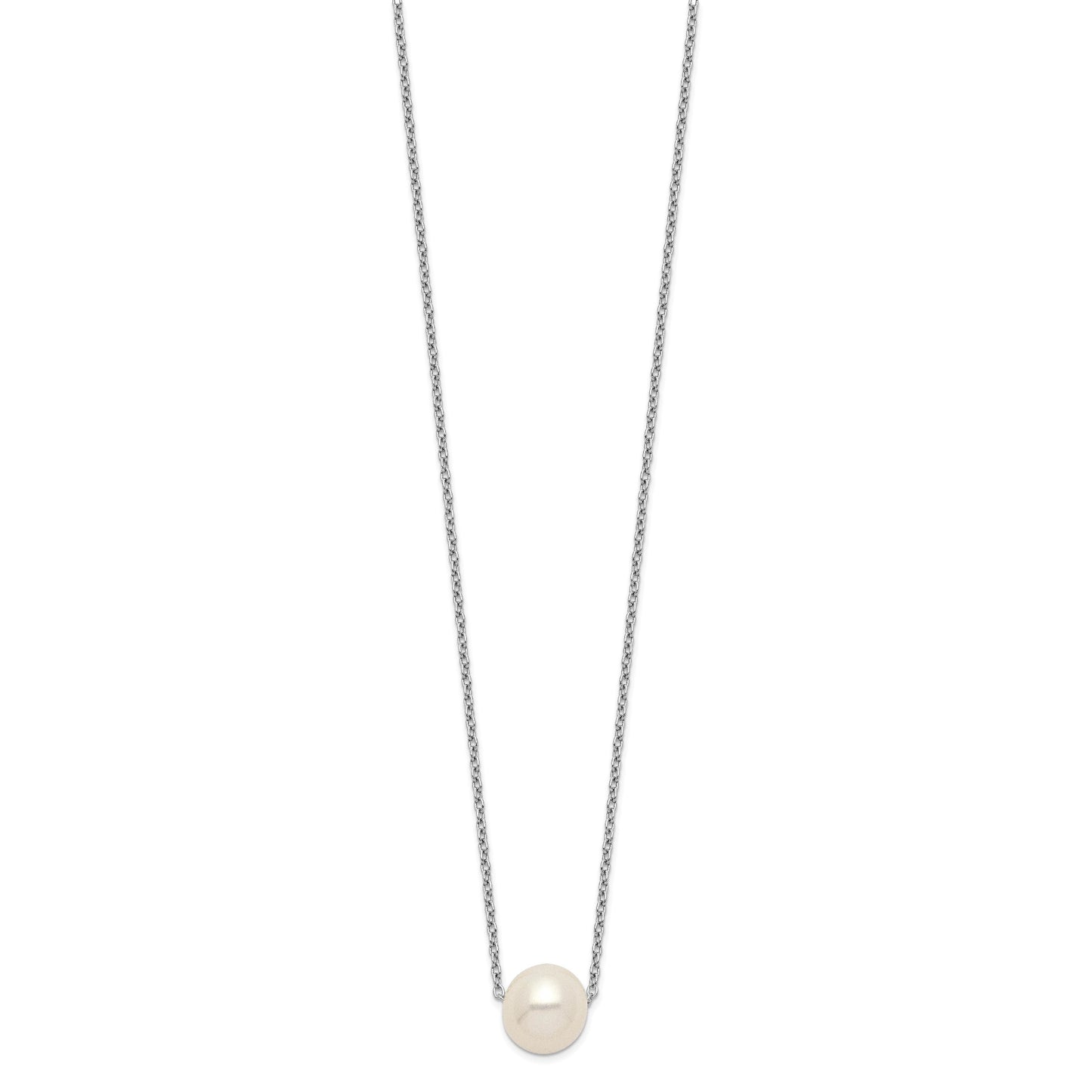 Sterling Silver Rhodium-plated 9-10mm White Near-Round Freshwater Cultured Pearl 18 inch Necklace