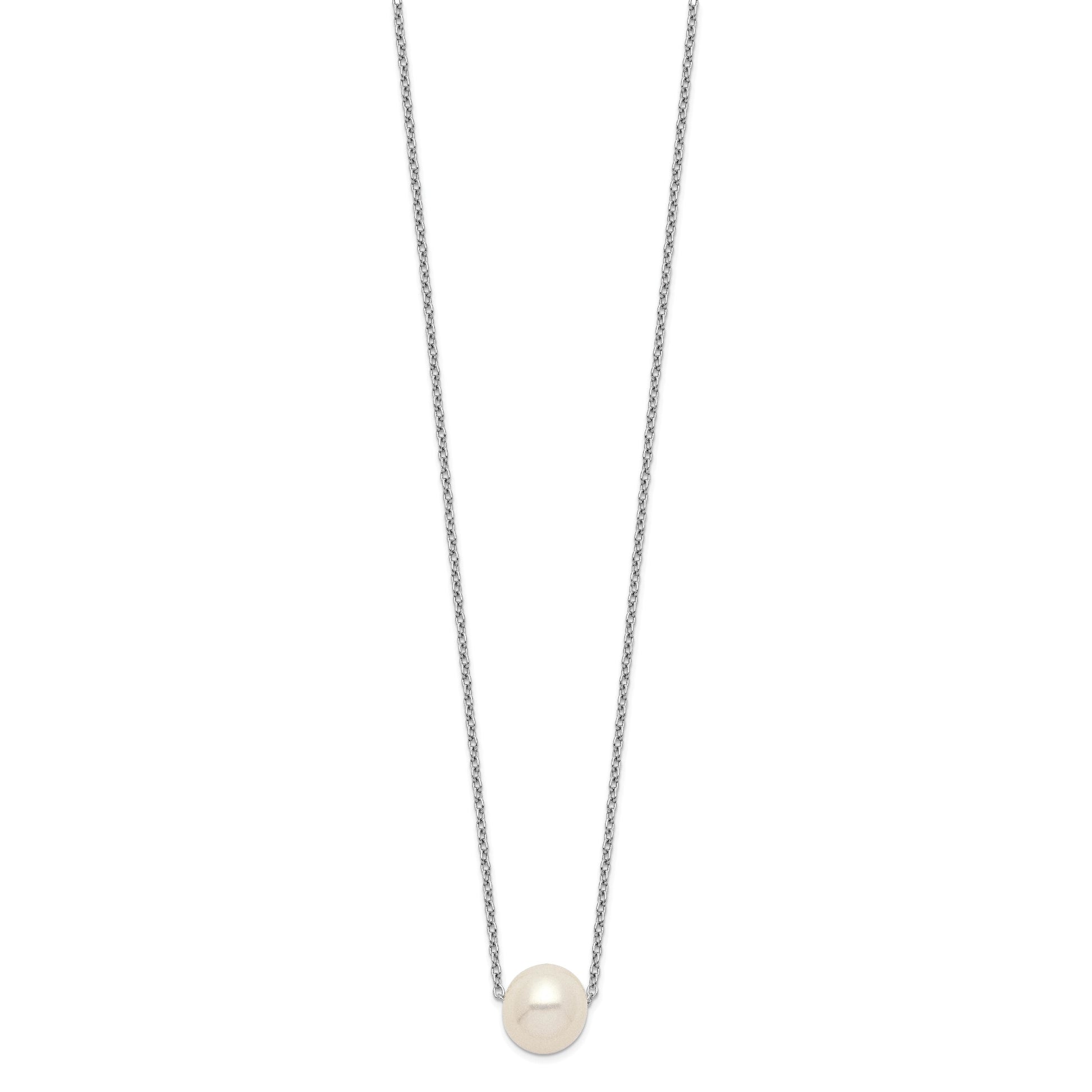 Sterling Silver Rhodium-plated 9-10mm White Near-Round Freshwater Cultured Pearl 18 inch Necklace