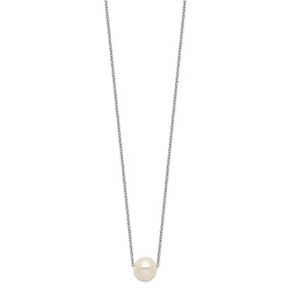 Sterling Silver Rhodium-plated 9-10mm White Near-Round Freshwater Cultured Pearl 18 inch Necklace