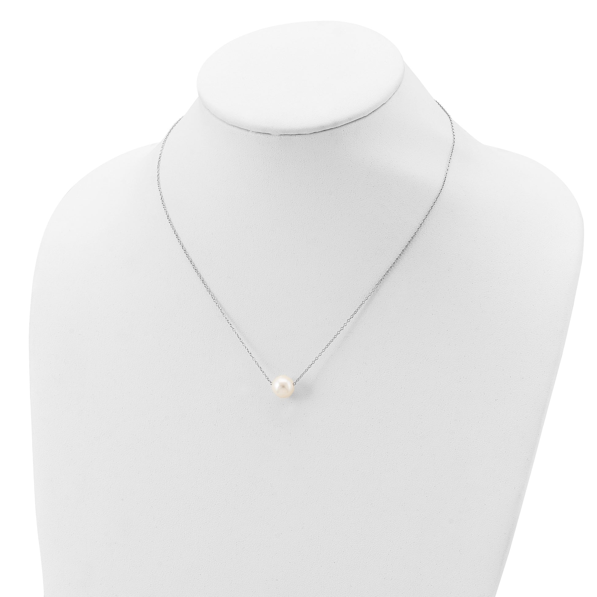 Sterling Silver Rhodium-plated 9-10mm White Near-Round Freshwater Cultured Pearl 18 inch Necklace