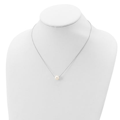 Sterling Silver Rhodium-plated 9-10mm White Near-Round Freshwater Cultured Pearl 18 inch Necklace