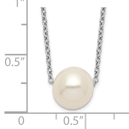 Sterling Silver Rhodium-plated 9-10mm White Near-Round Freshwater Cultured Pearl 18 inch Necklace