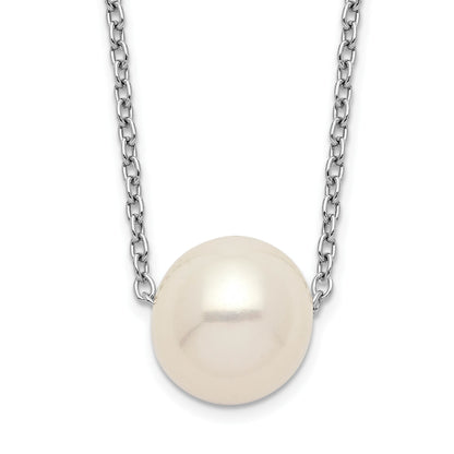 Sterling Silver Rhodium-plated 9-10mm White Near-Round Freshwater Cultured Pearl 18 inch Necklace