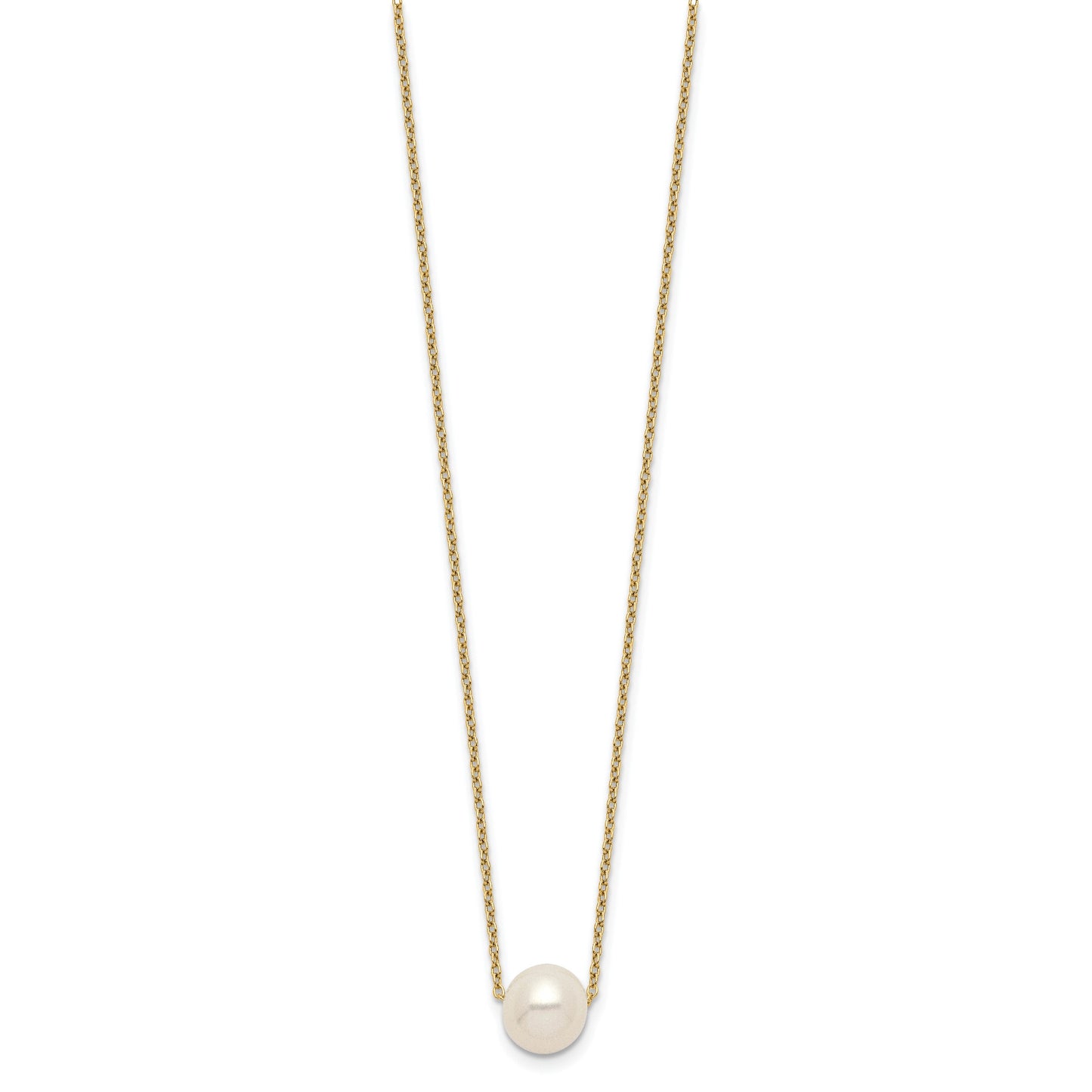 Sterling Silver Gold-plated 8-9mm White Near Round Freshwater Cultured Pearl 18 inch Necklace