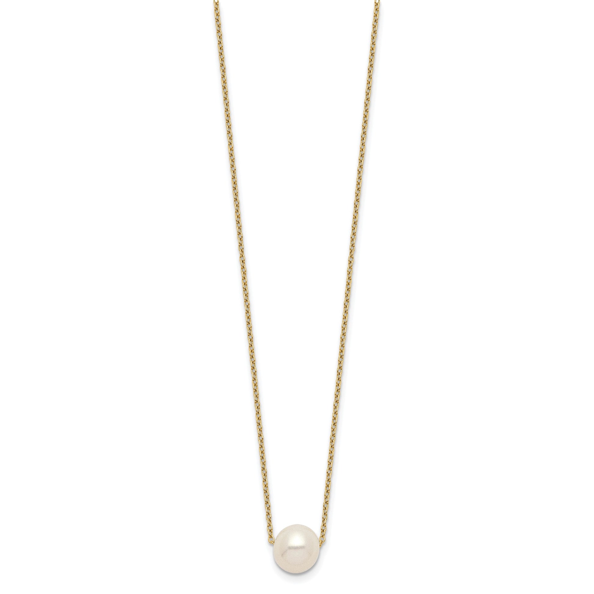 Sterling Silver Gold-plated 8-9mm White Near Round Freshwater Cultured Pearl 18 inch Necklace