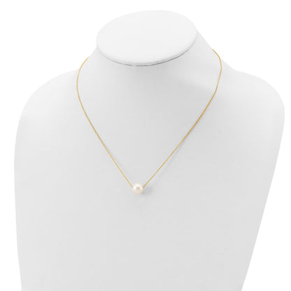 Sterling Silver Gold-plated 8-9mm White Near Round Freshwater Cultured Pearl 18 inch Necklace
