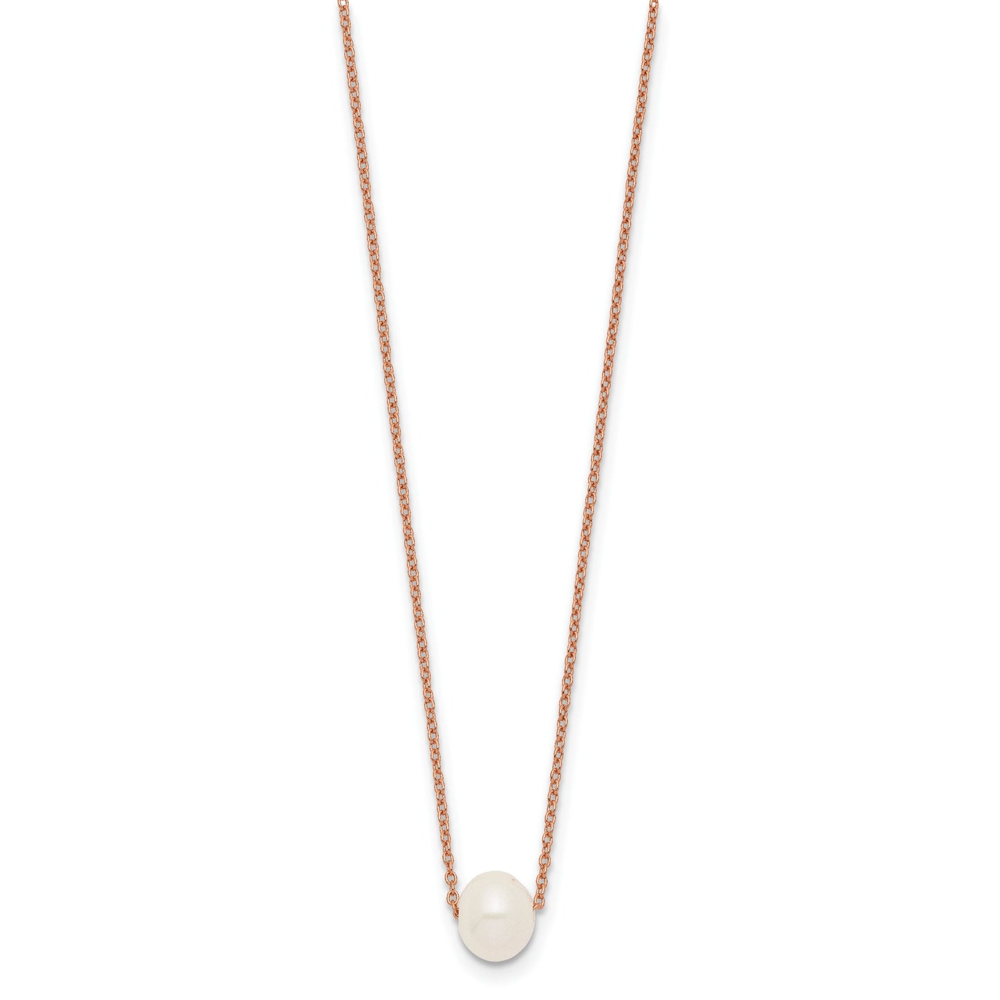 Sterling Silver Rose-tone 18k Flash Gold-plated 8-9mm White Near-Round Freshwater Cultured Pearl 18 inch Necklace