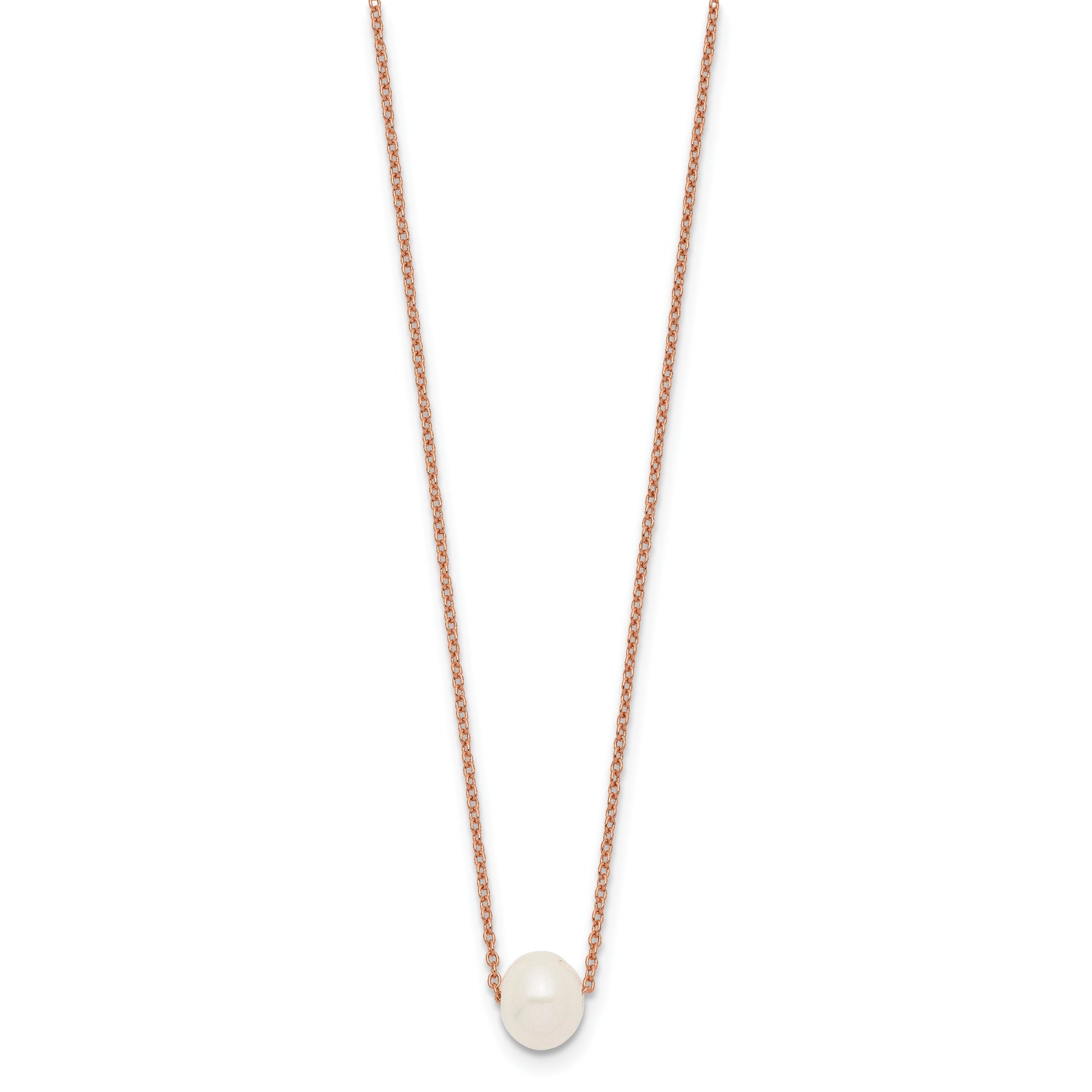 Sterling Silver Rose-tone 18k Flash Gold-plated 8-9mm White Near-Round Freshwater Cultured Pearl 18 inch Necklace