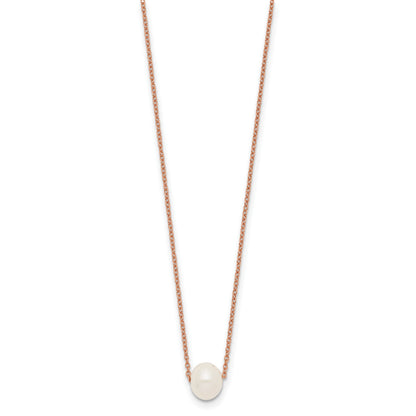 Sterling Silver Rose-tone 18k Flash Gold-plated 8-9mm White Near-Round Freshwater Cultured Pearl 18 inch Necklace