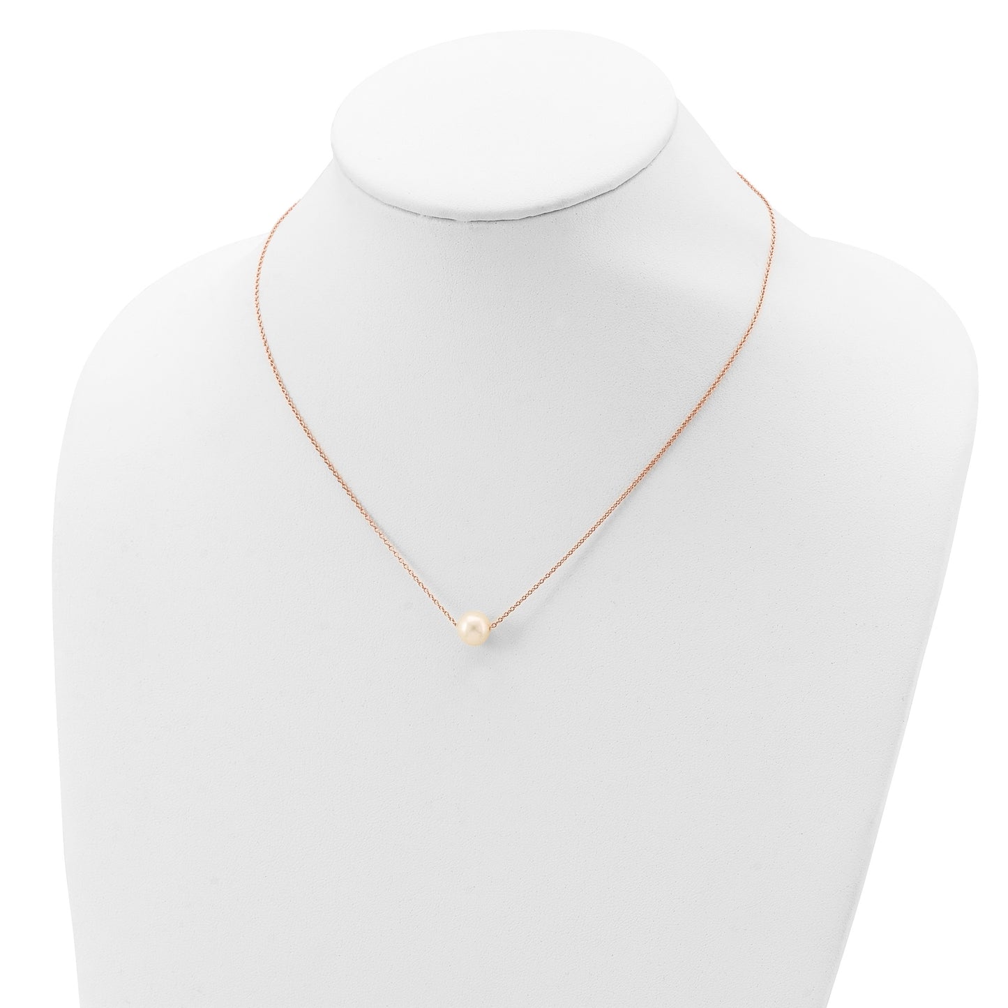 Sterling Silver Rose-tone 18k Flash Gold-plated 8-9mm White Near-Round Freshwater Cultured Pearl 18 inch Necklace