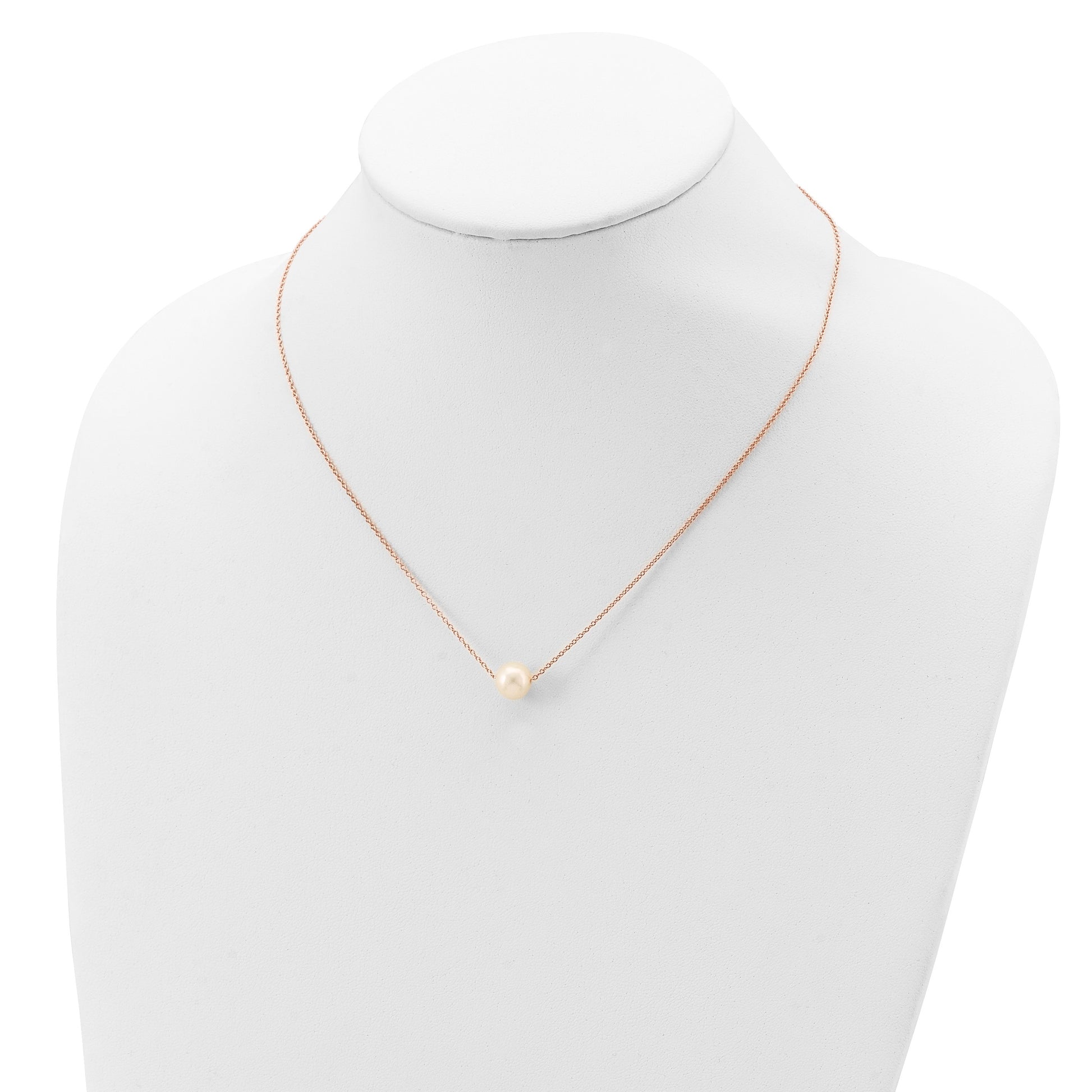 Sterling Silver Rose-tone 18k Flash Gold-plated 8-9mm White Near-Round Freshwater Cultured Pearl 18 inch Necklace
